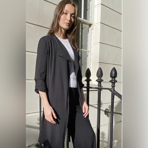 Babaton Aritzia Black Lightweight Flowy Trench Coat Small - Picture 7 of 8